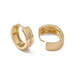 Настоящее золото 18K Прозрачные серьги-кольца с кубическим цирконием и перекрестным узором, стеллаж для латунных украшений для женщин, без свинца и без кадмия, реальный 18 k позолоченный, 15x16x5 мм, штифты : 0.8 мм