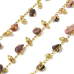 Родонит Звенья цепи из латунных самородков ручной работы, с бусинами и катушкой из натурального родонита, долговечный, стойки покрытие, пайки, без свинца и без кадмия, реальный 18 k позолоченный, очарование: 6.5x2.5 мм