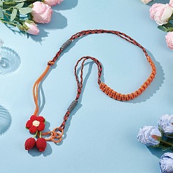 Красный Веревки из полиэстера и спандекса подвесные украшения, с хлопковыми цветочными орнаментами и пружинными кольцами из сплава, красные, 1045x19~39x21 мм