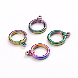 Rainbow Color Ion Plating(IP) 304 Stainless Steel Toggle Clasps Parts, Ring, Rainbow Color, 18x14x3mm, Hole: 1.5mm, Inside: 10x10mm