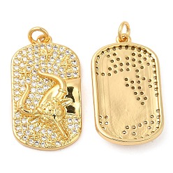 Real 18K Gold Plated Brass Micro Pave Cubic Zirconia Pendants, Cadmium Free & Lead Free, Rectangle with Cattle Head, Real 18K Gold Plated, 23x13x3mm, Hole: 2.4mm