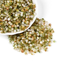 Светло-зеленый Коричневый Стеклянный бисер в стиле волочильного станка, круглые, имитация шарики глаза кота, круглое отверстие, два тона, оливковый, 4 мм, отверстие : 1.2~1.5 мм, Около 5625 шт / фунт