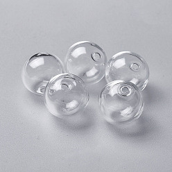 Clear Handmade Blown Glass Globe Ball Bottles, One Hole, for Glass Vial Pendants, Round, Clear, 16mm, Hole: 2mm