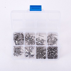 Stainless Steel Color Stainless Steel Stud Earring Findings and Ear Nuts, Stainless Steel Color, 110x70x30mm
