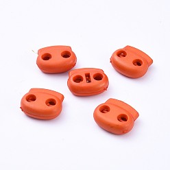 Orange Plastic Spring Cord Locks, 2 Hole Drawstring Toggle Spring Clasp, Orange Red, 17.5x19.5x7.5mm, Hole: 4.5mm