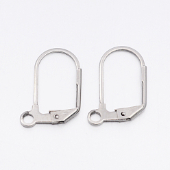 Stainless Steel Color Tarnish Resistant 304 Stainless Steel Leverback Earring Findings, with Loop, Stainless Steel Color, 18x12x1.5mm, Hole: 2mm, Pin: 1mm