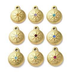 (52) Непрозрачная лаванда Ионное покрытие (ip) 304 брелоки из нержавеющей стали, со стеклом, плоский круглый с шармом в виде звезды, реальный 18 k позолоченный, разноцветные, 15x13x3.5 мм, отверстие : 1.2 мм