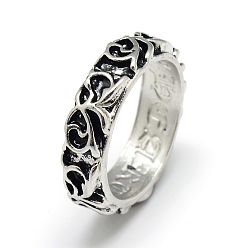 Argent Antique Bagues d'alliage, anneaux large bande, grosses bagues, anneau avec fleur, taille 10, argent antique, 20mm