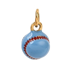 Bleu Ciel 304 acier inoxydable émail pendentifs, charmes de baseball, or, bleu ciel, 13x9.5mm, Trou: 6mm