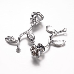 Платинированный Долговечные латунные подвески, роза, без кадмия, без никеля и без свинца, Реальная платина, 39x22.5x9 мм, отверстие : 1.5 мм