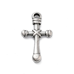 Античное Серебро 304 подвески из нержавеющей стали, крест очарование, античное серебро, 23x13x3 мм, отверстие : 2 мм