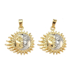 Настоящее золото 18K Латунные подвески, солнечные чары, стойки покрытие, долговечный, реальный 18 k позолоченный, 20x19x4 мм, отверстие : 4.5x2 мм