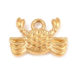 Golden 304 Stainless Steel Charms, Crab with Texture Charms, Golden, 9x12x2.5mm, Hole: 1.5mm