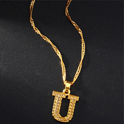 Letter U Латунные кулоны, золотые, Буква U, 17.72 дюйм (45 см)