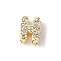 Letter H Латунные микро-паве прозрачные кубические цирконии начальные многорядные звенья, реальный 18 k позолоченный, без свинца и без кадмия, долговечный, стойки покрытие, Письмо ч, 10x5~9.5x4.5~5 мм, отверстие : 1.5~3.2x2~8 мм