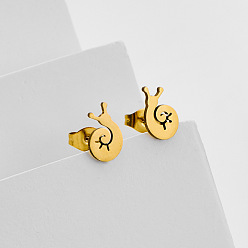 Real 18K Gold Plated 304 Stainless Steel Stud Earrings for Women, Snail, with 316 Surgical Stainless Steel Pin, Real 18K Gold Plated, 9x6mm