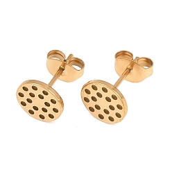 Золотой 304 Выводы серьги из нержавеющей стали шпилька, плоский круг с сотами, ионное покрытие (ip), золотые, 12x8 мм, штифты : 0.7 мм