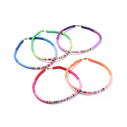 (52) Непрозрачная лаванда Колье из бисера ручной работы из полимерной глины хэйши, с латунными распорными шариками и 304 выводами из нержавеющей стали, разноцветные, 15.9~16.1 дюйм (40.5~41 см)