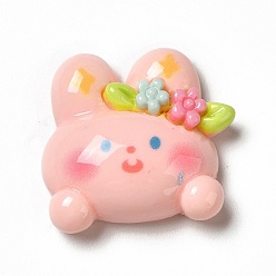 Кролик Мультяшные непрозрачные кабошоны из смолы, для изготовления ювелирных изделий, розовые, Картина кролика, 23.5x25.5x8 мм