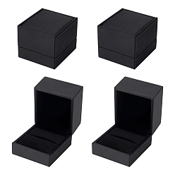 Black PU Leather Ring Box, with Foam Mat, Rectangle, Black, 6.5x6x5.4cm