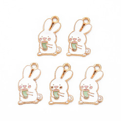 Светло-зеленый Подвески из эмали и сплава, без кадмия, без никеля и без свинца, золотой свет, кролик пить напиток, светло-зеленый, 18x10x1 мм, отверстие : 1.5 мм