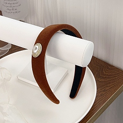 Седло Коричневый Ткань ленты для волос, с пластиковой имитационной жемчужиной, седло коричневый, 158x150 мм