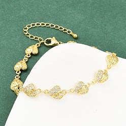 Сердце Латунные браслеты-цепочки с микропаве из прозрачных кубических цирконий для женщин, стойки покрытие, долговечный, без свинца и без кадмия, реальный 18 k позолоченный, сердце, 7-5/8 дюйм (19.5 см)