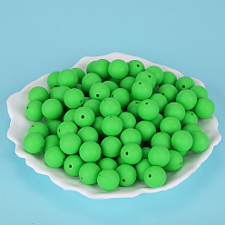 Lime Green Round Silicone Focal Beads, Chewing Beads For Teethers, DIY Nursing Necklaces Making, Lime Green, 15mm, Hole: 2mm