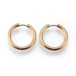 Real 18K Gold Plated Ion Plating(IP) 304 Stainless Steel Huggie Hoop Earrings, Manual Polishing, Hypoallergenic Earrings, Ring, Real 18K Gold Plated, 9 Gauge, 25x26x3mm, Pin: 1mm