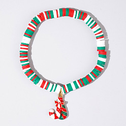 Candy Cane Рождественские 304 браслеты из нержавеющей стали с эмалированными подвесками, Разноцветные браслеты из полимерной глины с бусинами хейши, эластичные, для женщин и мужчин., золотые, шоколадная конфета, 6.50 дюйм (16.5 см)