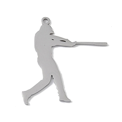 Stainless Steel Color Non-Tarnish 304 Stainless Steel Pendants, High Polished Batsman Charm, Stainless Steel Color, 38x31x1.5mm, Hole: 2mm