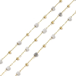 Настоящее золото 18K Ионное покрытие (ip) 304 звенья цепи из нержавеющей стали, Натуральные бусины и катушка из говлита, пайки, реальный 18 k позолоченный, 6.5x2.7 мм, около 32.81 футов (10 м) / рулон