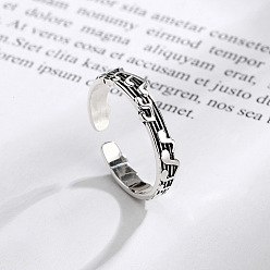 Античное Серебро Латунные манжеты для женщин с музыкальными нотами, античное серебро, внутренний диаметр: регулируемый