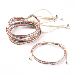 Orange Unisex Adjustable Braided Bead Bracelets, with Stainless Steel Beads, Orange, 1-7/8 inch~3 inch(4.7~7.5cm)