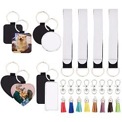 Mixed Color DIY Keychain Making Kits, Including PU Leather Sublimation Blanks Keychains, Iron Split Key Rings, Alloy Swivel Lobster Claw Clasps and Faux Suede Tassel Pendants, Mixed Color