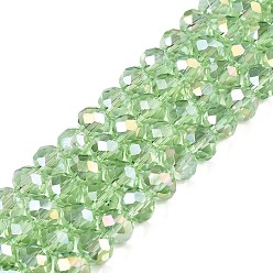 Бледно-Зеленый Стеклянные бусины с гальваническим покрытием , с покрытием AB цвета, граненые, рондель, бледно-зеленый, 6x5 мм, отверстие : 1 мм, около 80~85 шт / нитка, 38~40 см