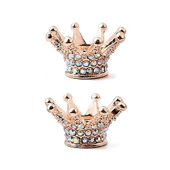 Розовое Золото Бусины из сплава со стразами в форме короны, центральные бусины для ручек с бусинами, брелки и украшения, розовое золото , 25.5x23.5x13.5 мм, отверстие : 2.5 мм