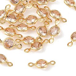 Beige SHEGRACE Brass Pave Cubic Zirconia Flat Round Connector Charms, Cadmium Free & Nickel Free & Lead Free, Long-Lasting Plated, Real 18K Gold Plated, Beige, 10.5x5x2mm, Hole: 1.2mm