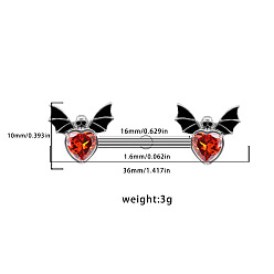 Bat Кольца для ногтей из сплава красного кубического циркония, цвет нержавеющей стали, летучая мышь, 10 мм