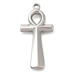 Нержавеющая Сталь Цвет Антикоррозийные 304 подвески из нержавеющей стали, анкх крест очарование, цвет нержавеющей стали, 37x18x3 мм, отверстие : 2.5 мм