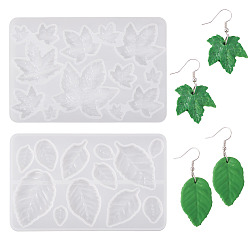 Лист 4 шт 2 стили силиконовые формы, формы для литья смолы, для уф-смолы, изготовление ювелирных изделий из эпоксидной смолы, белые, лист, 93~97x60~63x3.5~4.5 мм, 2 шт / стиль