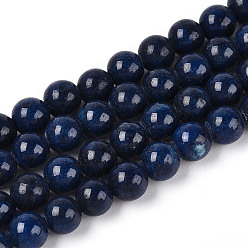 Морской Синий Нити круглых бусин из натурального окрашенного нефрита машан, круглые, Marine Blue, 6~6.5x6~6.3 мм, отверстие : 0.9 мм, около 64~65 шт / нитка, 15.24~15.51'' (38.7~39.4 см)