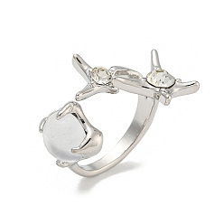 Кристалл Открытое кольцо-манжета со стразами из цинкового сплава в форме звезды, с искусственным жемчугом из смолы, для женщин, платина, кристалл, внутренний диаметр: 19 мм