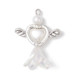 Белый Подвески из акрила и сплава в тибетском стиле, Сердце & цветок, с железной фурнитурой, старинное серебро и платина, белые, 34x27.5x15.5 мм, отверстие : 2 мм