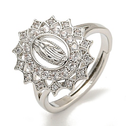 Платина Овальный, с отделкой из латуни, микропаве, регулируемые кольца из циркония, без свинца и без кадмия, платина, внутренний диаметр: 16 мм, Поверхность: 16.5x14 мм