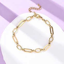 Настоящее золото 14K 304 браслеты на ногу из нержавеющей стали с овальными звеньями, реальный 14 k позолоченный, 8 дюйм (204 мм)