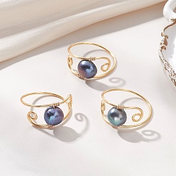 Золотой Кольца на палец из натурального жемчуга с медной проволокой, круглые, золотые, 19 мм