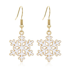 Золотой Серьги-подвески из эмалевого сплава со снежинками, золотые, 40.9x18.7 мм