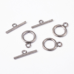 Antique Silver Tibetan Style Alloy Toggle Clasps, Lead Free, Cadmium Free and Nickel Free, Round, Antique Silver, Ring: 19x14mm, Bar: 2x22mm, Hole: 2.5mm