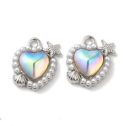 Платина Стойки подвески обшивки сплава, с имитацией жемчуга ABS и стеклом, без кадмия, без никеля и без свинца, сердце прелести, платина, 15x14.5x4 мм, отверстие : 1.6 мм